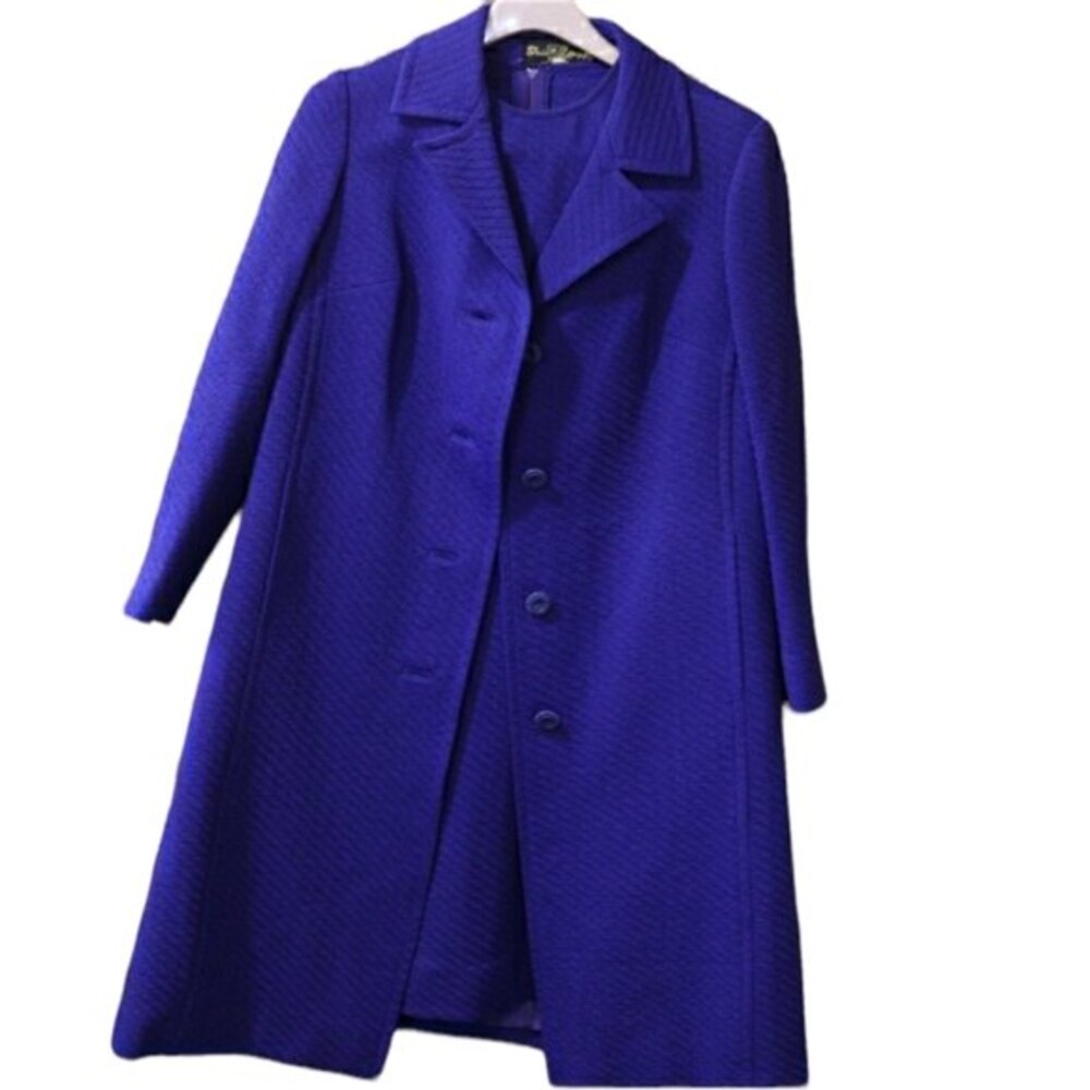 Tris Orrk Vintage 80s Blue Dress & Matching Pea Trench Coat Set Israel Sz 44